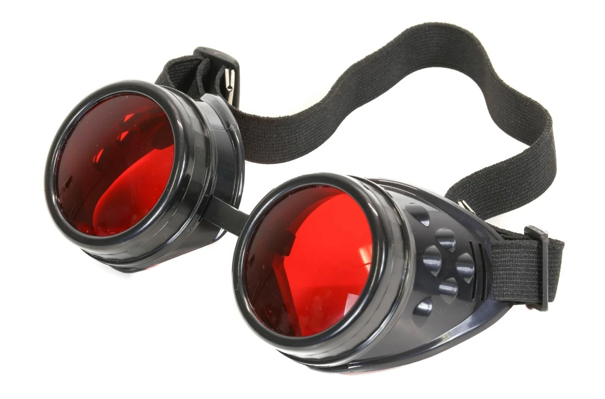 Red Lens Victorian Steampunk Goggles Glasses Welding Cyber Punk Gothic  Cosplay