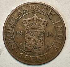 1914 Netherlands East Indies 1 Cent Copper Coin Nice