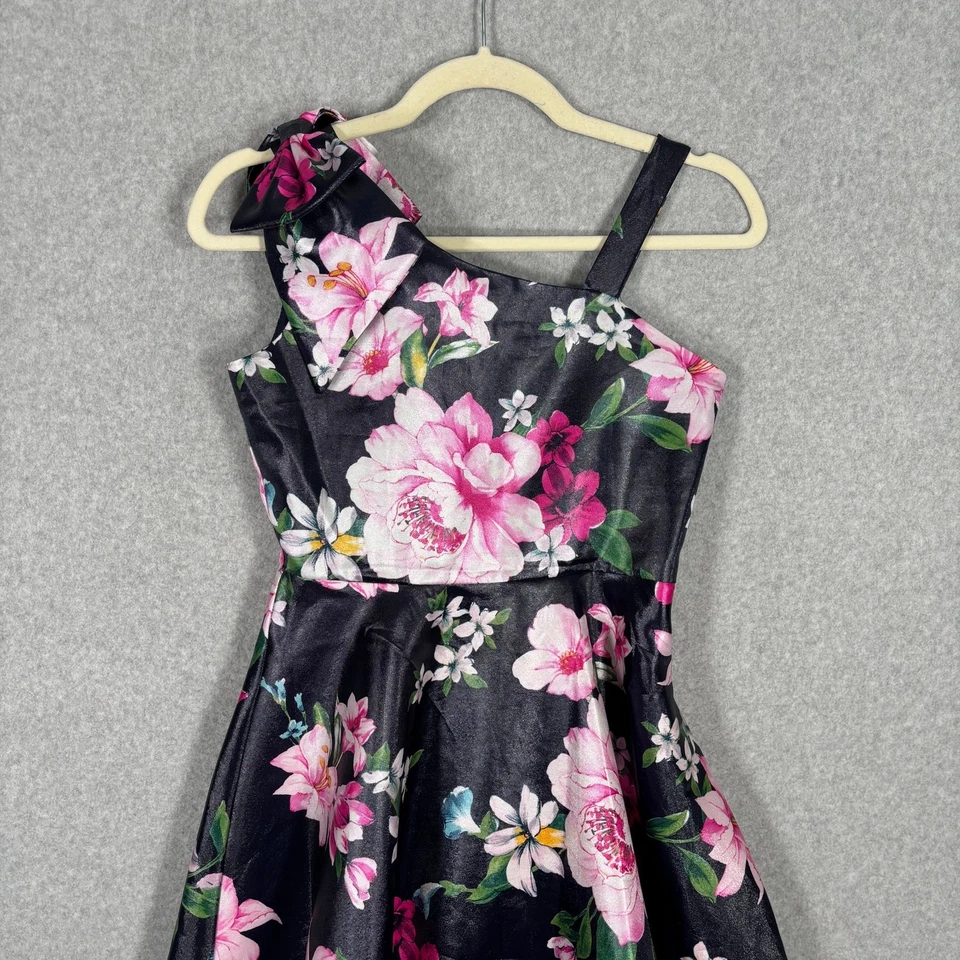 Vestido Ediciones Raras Niñas 12 Azul Marino Rosa Floral Lazo Grande Hombro Alto Bajo Fiesta Foto 2 de 4