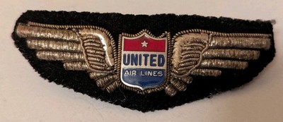 40s 50s United Airlines Bullion / Enameled Pilot's Wing - UAL CB