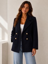 Talbots Vintage 90s Navy Wool Double-Breasted Preppy Peacoat US 6 Made in USA