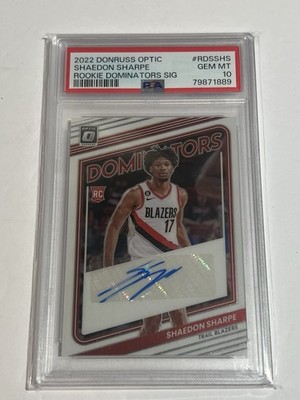 Shaedon Sharpe 2022 Donruss Optic Rookie Dominators Auto # /49 PSA 