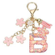 Alphabet B Tassel Cherry Blossom Initial Letter Keychain Pink, Pack of 1 