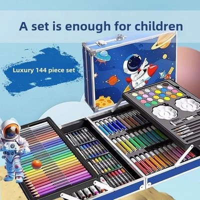 144 Teile Deluxe Art Painting Set - Aquarellstifte, Ölpastelle, Stifte Etui Kunst