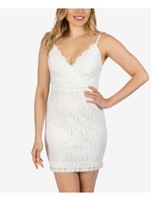 SPEECHLESS Womens Ivory Spaghetti Strap Mini Evening Body Con Dress Juniors 3