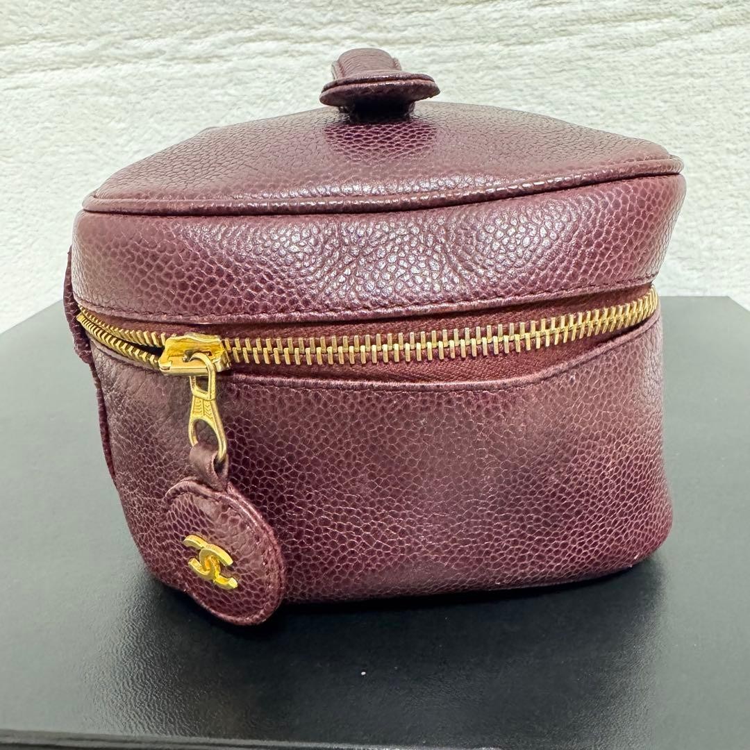 Chanel Vanity Bag Makeup Pouch Bordeaux Burgundy Leather Coco Mark Used Japan thumbnail 14
