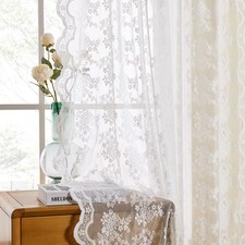 Rustic Lace Curtains, Romantic Ivory Sheer Curtains 84 Inches Long 2 Panels S...