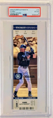2003 Ichiro Seattel Mariners Authentic Game Ticket Stud #15  PSA 4 VG-EX Rare