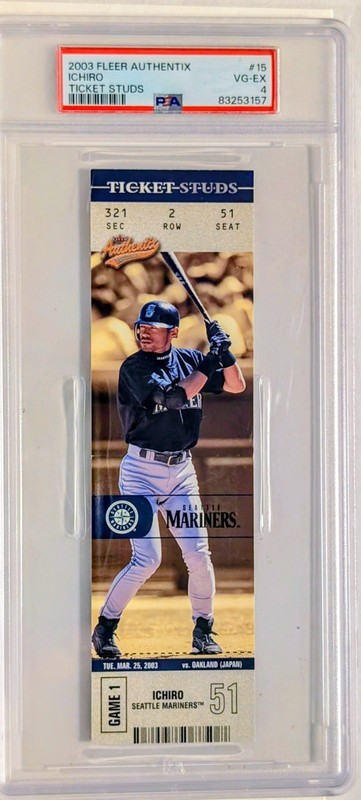 2003 Ichiro Seattel Mariners Authentic Game Ticket Stud #15 PSA 4 VG-EX Rare