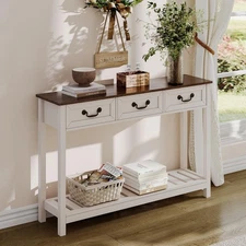 47" Farmhouse Console Table with 3 Drawers, Rustic Entryway Table, Narrow Lon...