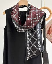 100 Silk Mulberry 150X16cm Scarf Women Neckerchief Wrap Black gemstone Print