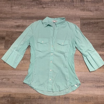 Standard James Perse Button Up Top Roll Tab Sleeve Slub Ribbed Side Panel 3/L
