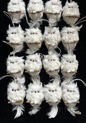 Huge Lot of 16 White Owl on Branch Christmas Ornaments Kurt Adler Fur Feather 5''