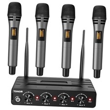 Wireless Microphones System with 4x10 Channels Cordless 4 Handheld Mics Grey