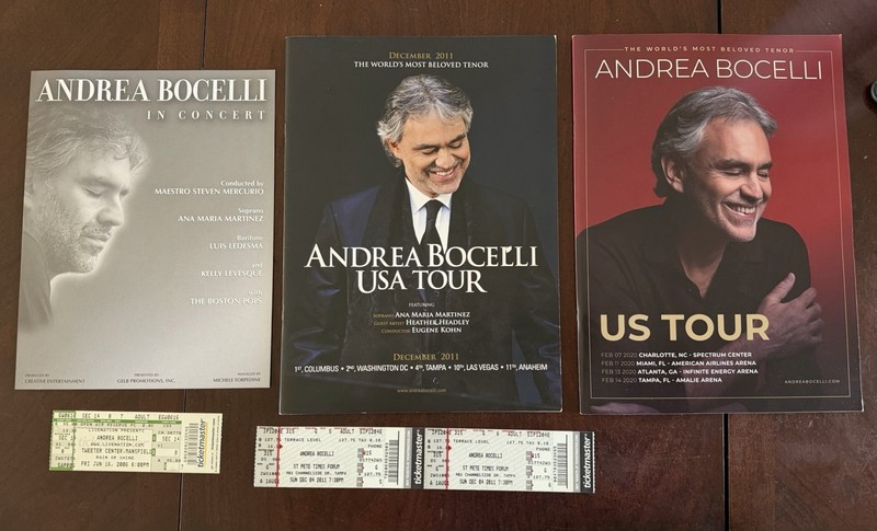 Andrea Bocelli Programs And Ticket Stubs