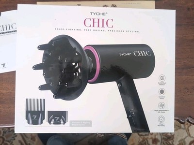  TYCHE CHIC Frizz Fighting Hair Dryer with 2 attachments EUC