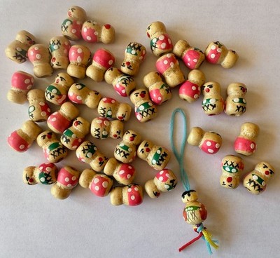 43 Vintage Wooden China Men Beads for DIY Jewelry Crafts Cupcake Picks 1/2'' Pink