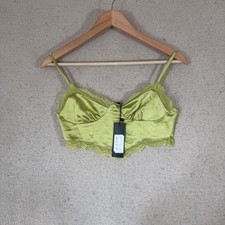 Motel Size XS Gemlou Satin Lime Green Lace Trim Cami Crop Top New With Tags