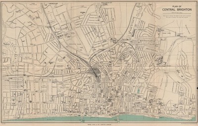 CENTRAL BRIGHTON Vintage Stadt/Stadtplan. Sussex. WARD LOCK 1950 alte Karte