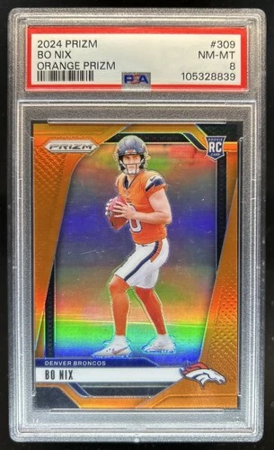 2024 Panini Prizm Bo Nix RC Orange Rookie #/249 Broncos PSA 8
