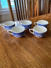 Blue Willow Porcelain Tea Cups Set of 5 USA Made Vintage Mid-Century