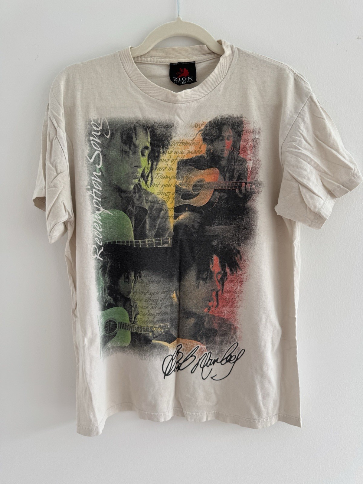 Vintage Bob Marley Redemption Y2K Shirt White Rasta Zion Mens Size Medium