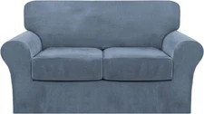 3-piece sofa set (velvet), for 2-cushion sofa, ottoman, stone blue