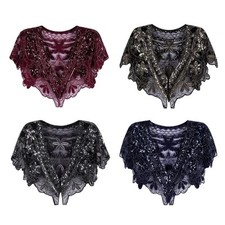Women's 1920S Shawl Wraps Costume Fancy Cloak Scarf Beaded Sequin Cape Shoulder