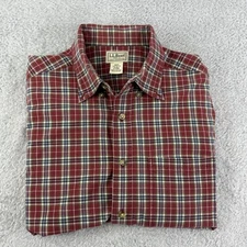 LL Bean Shirt Mens Medium Regular Red Plaid Cotton Casual Lumberjack Preppy