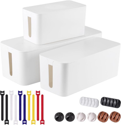 3 Pack Cable Management Box with 18 PCS Cable Management Set - Large & Medium &