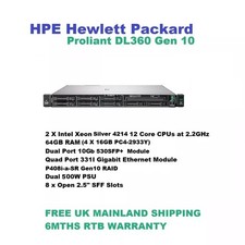 HP Proliant DL360 Gen10 Server  2 X Xeon Silver 42 12Core CPU@ 2.2GHz  64GB RAM