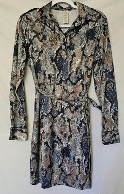 Ladies 80s Style Python Print Collar Dress SZ S/P Blue/Brown Colors (never worn)
