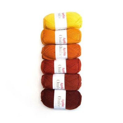 Katia Ombre #7 SUNSET Red Orange Yellow 100% Merino Wool Knitting Yarn Shawl Kit