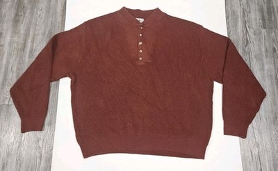 Vintage LL Bean Sweater Mens L Red Button Mock Neck Pullover USA 90s Fisherman