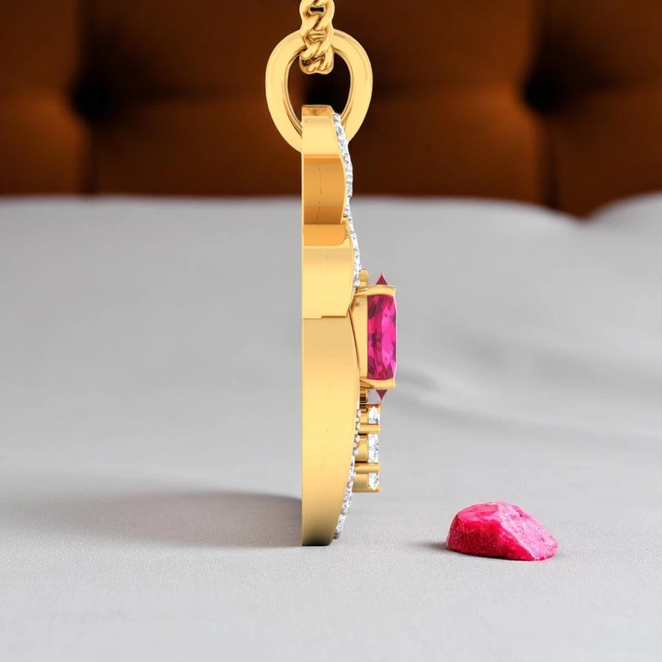 1.20 Carats F/VS1 Round Brilliant Cut Natural Diamonds Ruby Necklace in 14K Gold - Image 4 of 4