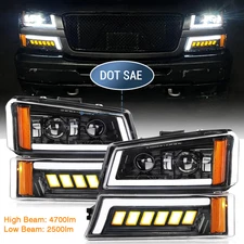 For 2003-06 Chevy Silverado Avalanche DRL LED Headlights DOT Bumper Lamps Black