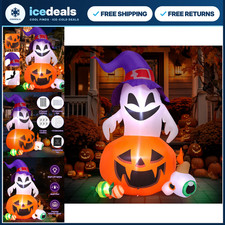 5FT Inflatable Halloween Pumpkin Ghost Decoration with LED Lights - Outdoor Yard