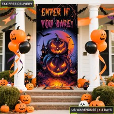 Halloween Door Cover Decorations Scary Pumpkin Door Banner for Halloween Eve Bac