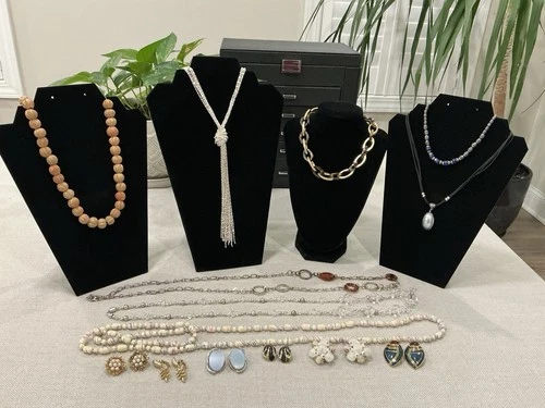 Vintage Costume Jewelry Lot of 14 pcs Necklaces and Clip On Earrings #2