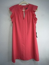 Vince Camuto Pink Scuba Crepe Notch-neck Ruffle Sleeve Shift Dress Size 8 NWT