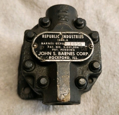 #ad Vintage John S. Barnes Hydraulic Gear Pump – Republic Industries Rockford IL $350.00