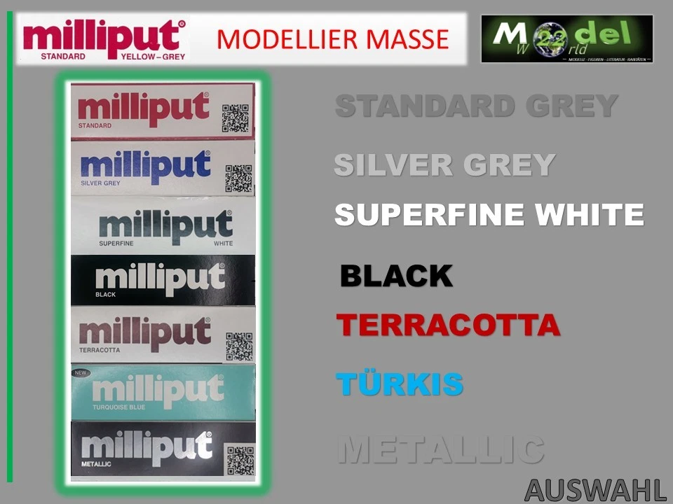 MW22 MILLIPUT MODELLIER MASSE STANDARD GRAU WEISS TÜRKIS GP46,65€/kg- 69,58€/kg