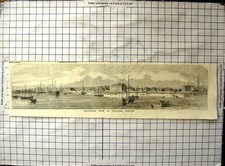 Original Old Antique Print Shanghi Buildings Waters Edge Ships Sea