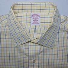 Brooks Brothers Mens Madison Fit Supima Dress Shirt XL 17.5-33 Yellow Plaid