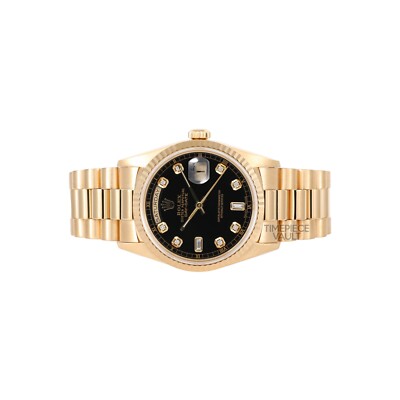 Rolex Men Day-Date 18238 President 18k Gold 36mm Black Diamond