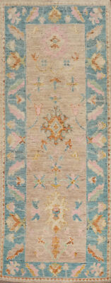 Vegetable Dye Traditional Oushak Turkish Runner Rug Hand-Knotted Brown 3x10 ft