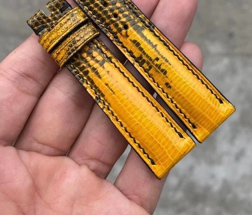 Yellow Genuine Lizard skin leather watch strap band 16 18 19 20 21 22 23 24 26mm - Picture 5 of 13