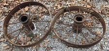 2 Wagon Wheels 28'' Iron Spoke vintage steel farm antique