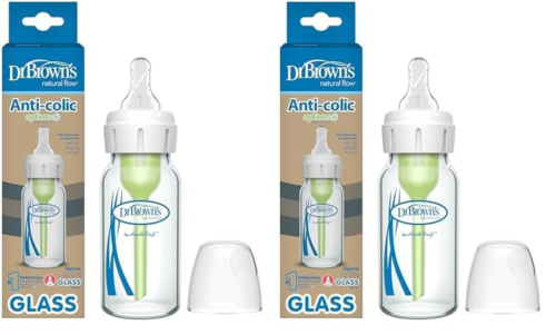 Anti-Colic Narrow Glass Baby Bottle, 4 Oz/120 Ml, 2 Pack, Level 1 Nipple