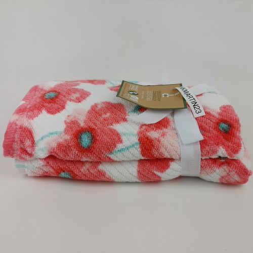 5pc 3 Bath Towels & 2 Hand Towels Deborah Connolly Flowers Coral White - Picture 11 of 12